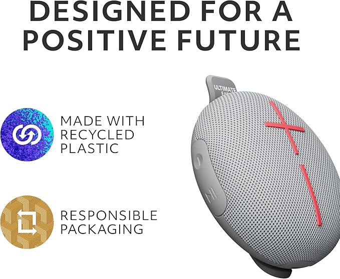 Ultimate Ears MINIROLL Ultra-Portable Waterproof Bluetooth Speaker, Big Bass, IP67 Dustproof, 131 ft Range - Gentle Grey