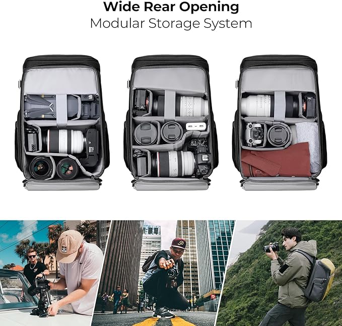 K&F Concept Camera bags Waterproof 25L Large Capacity Camera Case with Raincover Camera Case 15.6 Inch Laptop Compartment Compatible with Canon/Nikon/Sony/DJI Mavic Drone Travel Camera Backpack