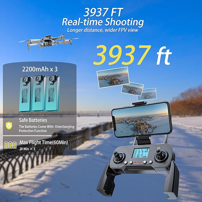 GPS Drone with 4K Dual Camera for Adults with 3 Batteries,Under 249g,Foldable HD Drones for Kids/Beginner,lntelligent obstacle avoidance/adjustable camera