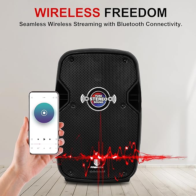 PRORECK 8-Inch Stereo Speakers, 650W Peak Power Bluetooth PA Speaker, with Wired Microphone, Speaker Stands & Remote – Portable DJ Speaker for Parties, Events, Karaoke