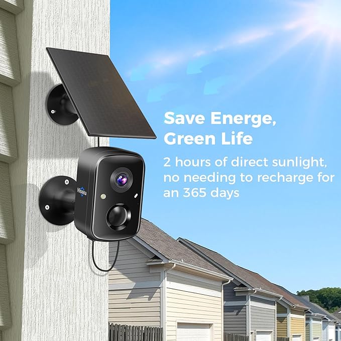 Hiseeu Security Cameras Wireless Outdoor, 4pcs Solar Powered 3K 4MP Surveillance WiFi Cameras for Home Security Outside, PIR/AI Motion Detection, Waterproof, Color Night Vision, 2-Way Audio, Black