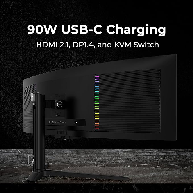 Deco Gear 49" QD-OLED Curved Ultrawide Gaming Monitor w/ 5120x1440, 144Hz, HDR400 True Black, 0.03ms, AdaptiveSync Premium, 100% sRGB, HDMI 2.1, 90W USB-C, Built-in Speakers, Height Adjustable Stand