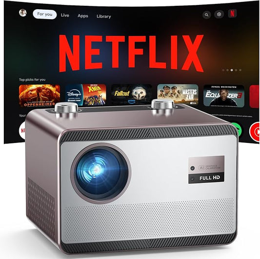 2000 ANSI Netflix Officially Licensed 4K Full HD Outdoor Projector, HAPPRUN Projector with Wifi and Bluetooth, Built-in Apps, Auto Focus, Smart Projector for Movie/Home Theater/Indoor/PS5/PC/Phone