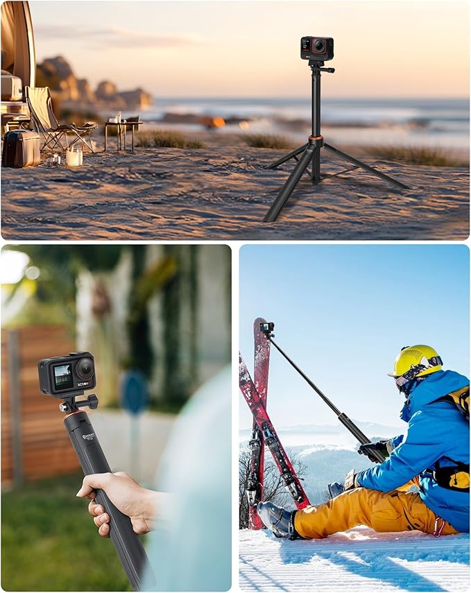 53.5" Osmo Action Selfie Stick Tripod for DJI Osmo Action 5 Pro, Osmo Action 4, Osmo Action 3, Osmo Nano - Extendable Travel Vlog Stand for DJI Osmo 360, DJI Osmo Pocket 3 - Osmo Action Accessories