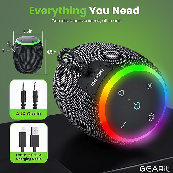 GEARit Portable Bluetooth Speaker Wireless with 15W Loud Sound - IPX6 Water-Resistant Speakers - Fast Connect 5.3 Bluetooth, AUX, and TWS Pairing - Perfect for Gift/Home/Outdoor/Party