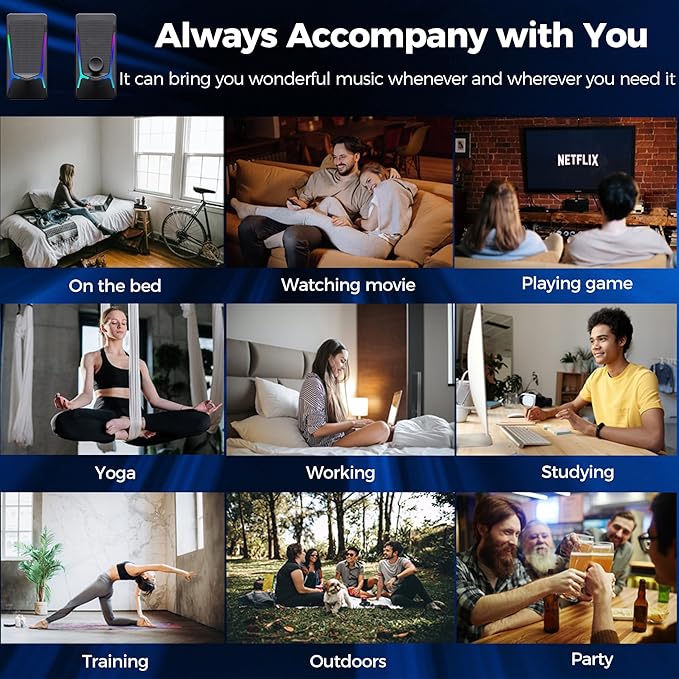 ROSON Computer Speakers, Gaming PC Speakers with Enhanced Bass and Volume Control, Stereo 2.0 USB Powered 3.5mm Aux Multimedia Speakers for Laptop/Desktop/Tablets/Phone