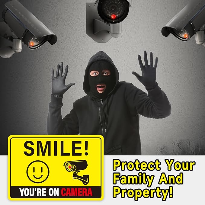 2PCS Smile Your On Camera Sign, Self-Adhesive Waterproof and Fade-Resistant Security Camera Sticker,You Are Being Recorded Sign for Home, Office, Shop, Door（7.7" x 5.3"）