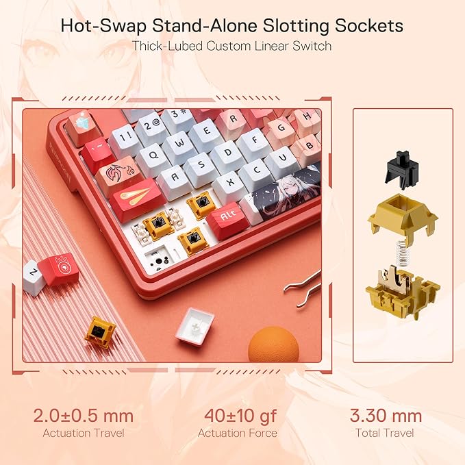 Redragon K673 PRO SE 75% 81 Keys Wireless Gasket RGB Gaming Keyboard, 3-Mode Anime Mechanical Keyboard w/Hot-Swap Socket, Dedicated Knob Control & 5-Layer Noise Dampening, Custom Hi-Fi Linear Switch