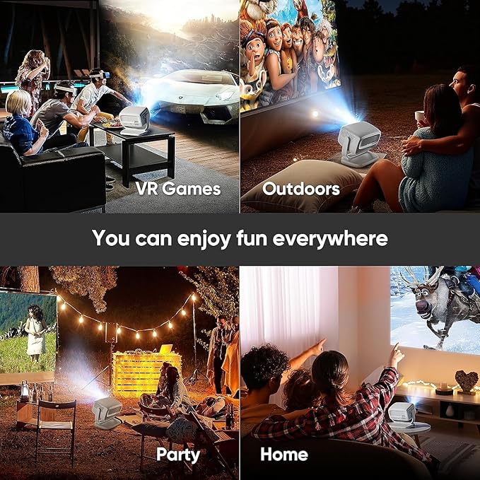 [Built-in Apps&Auto Focus] Portable Projector 1080P Smart Mini Projector Support 4K 180° Stand Auto Keystone with WiFi 6 Bluetooth Fabric Panel Movie Projector Compatible with TV Stick/Xbox/Laptop