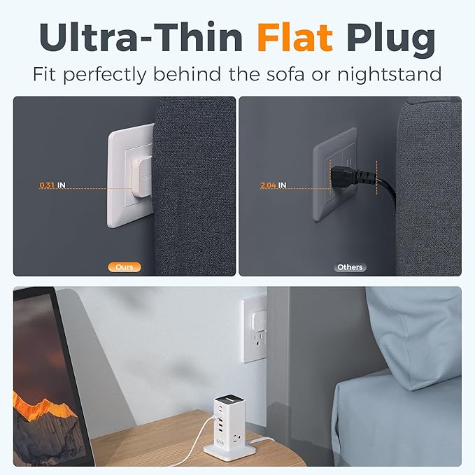 USB Charging Station for Multiple Devices PD 65W, TESSAN 9-in-1 USB C Charger Block for iPhone 16/15, MacBook, Tablet, Type C Desktop Charger with 3 AC, Home Travel Office Accessories, White