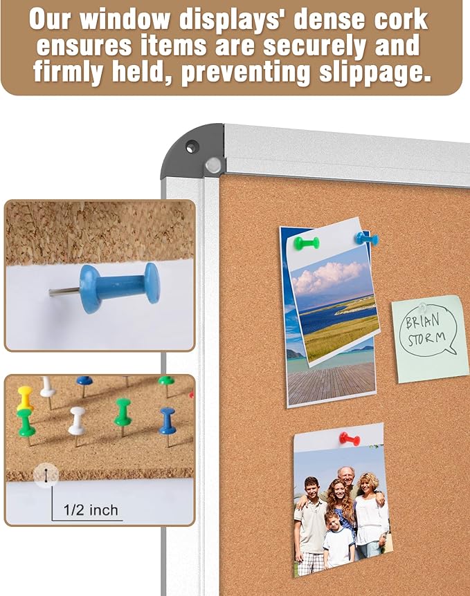 38"x28" Enclosed Bulletin Board, Lockable Weather-Resistant Aluminum Cork Noticeboard for School & Office, Silver Frame w/Cork