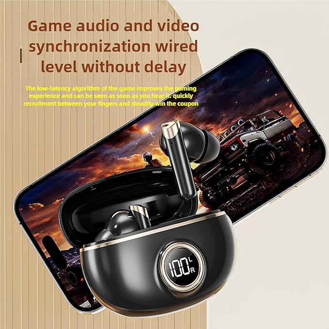 Wireless Earbuds, Bluetooth 5.4 Headphones Bass Stereo, Ear Buds with Noise Cancelling Mic LED Display, IP7 Waterproof in Ear Earphones, 42H Playtime for Laptop Pad Phones Sports Workout
