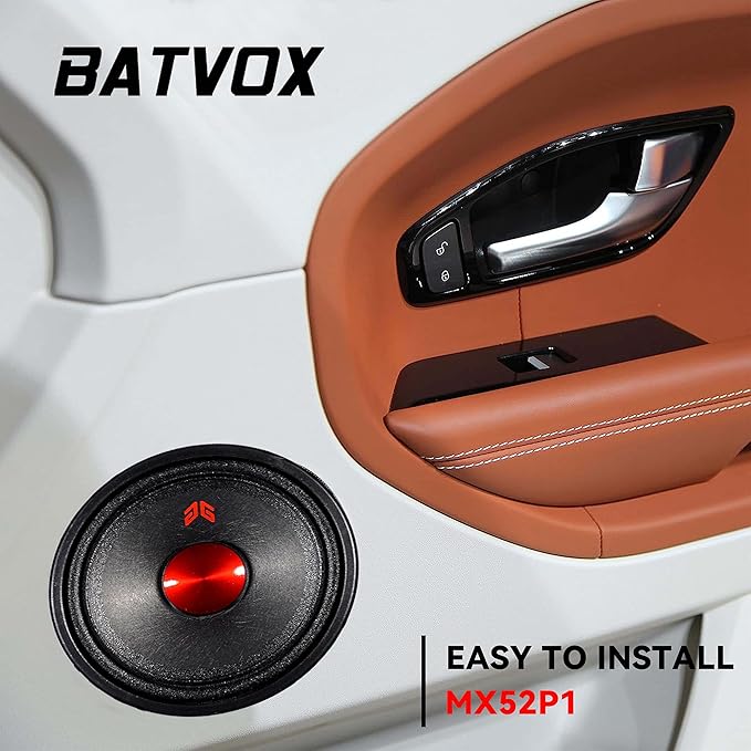 MX52P1 Midrange Loudspeaker 5" Red Dust Cap, 160W Max, 4 Ohms, Premium Quality Audio Door Speakers for Car or Truck Stereo Sound System, Black (2 Speaker)