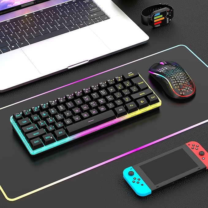 RedThunder 60% Wireless Gaming Keyboard & Mouse Combo with Rechargeable Battery, Ultra-Compact Small RGB Mechanical Feel Keyboard, Ergonomic Lightweight Honeycomb Optical Mouse for Gaming/Business