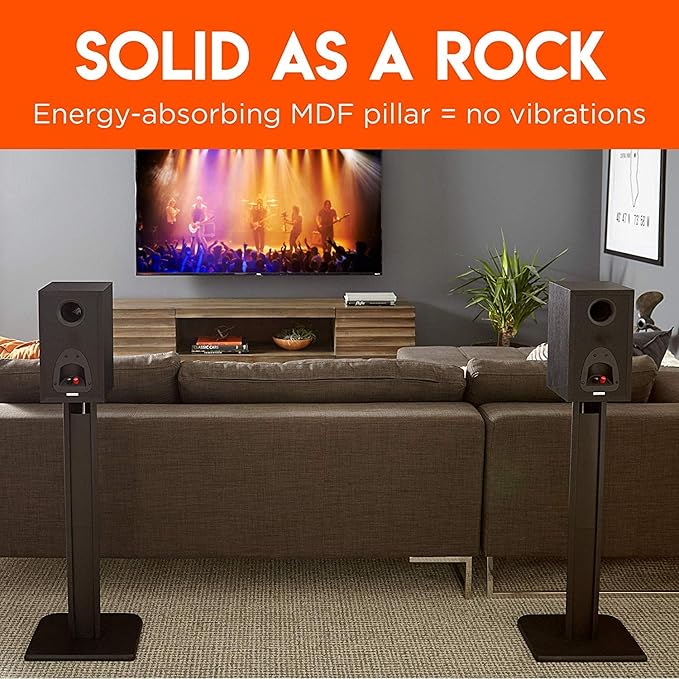 ECHOGEAR Universal Floor Speaker Stands - Vibration-Absorbing MDF Design Works with Klipsch, Polk, JBL & Other Bookshelf Speakers Or Studio Monitors - Includes Sound Iso Pads & Carpet Spikes