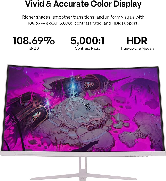 Pixio PXC278 Wave Pink 27 inch 180Hz Refresh Rate QHD 1440p Resolution 1650R Curved Fast VA Panel 1ms GTG Response Time Adaptive Sync HDR Curved Gaming Monitor