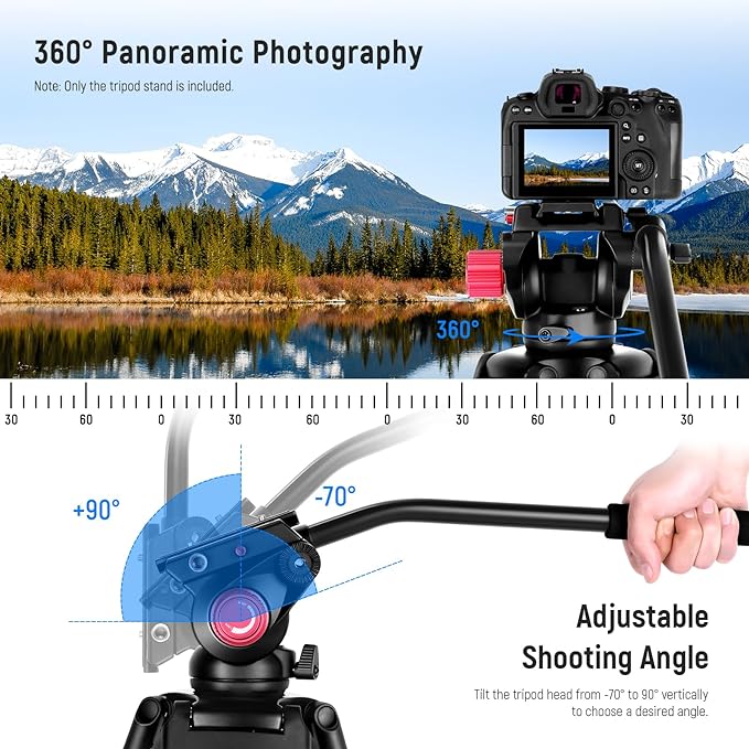 NEEWER 79"/200cm Video Tripod, Heavy Duty Aluminum Alloy Camera Tripod Stand with 360° Fluid Drag Head, QR Plate Compatible with Canon Nikon Sony and Other DSLR Camera Camcorder, Load Up to 17.6lb/8kg