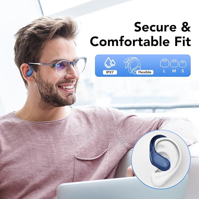 Ear buds Wireless Earbuds Bluetooth 5.3 Headphones 60hrs Playtime with Digital Display Sports Wireless Headphones with Earhook Deep Bass IPX7 Waterproof Over-Ear Earbuds for Android iOS Workout Blue