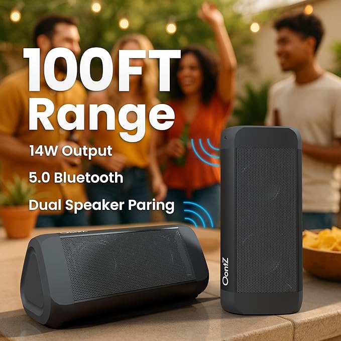 OontZ Ultra Bluetooth Speaker 5.4 | IPX7 Waterproof, 14W Enhanced Sound, 20-Hr Battery, 100ft Range, Deep Bass & Clear Audio, Durable Speaker for Pool, Beach, and Shower (Black)