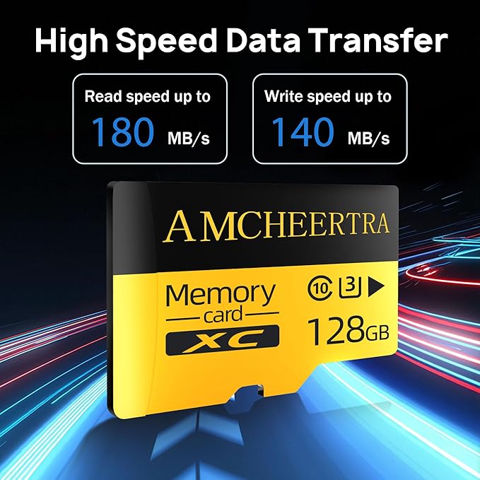 128GB MicroSDXC Memory Card, UHS-I, C10, U3, A2,180MB/s Read, 140MB/s Write, High-Speed MicroSD Card, TF Card for Drones, Action Cameras, Dashcams, Gaming Consoles