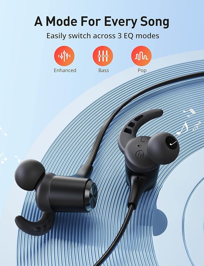 Bluetooth Headphones, Bluetooth 5.2 Stereo aptX Wireless Earbuds Bass Magnetic Neckband IPX7 Waterproof Earbuds Bulit-in Mic with 24H Playtime, Lightweight Earphones for Sport, Gym, Running