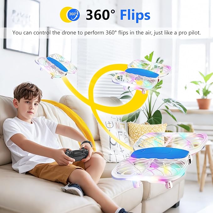Drone for Kids, RC Drone Indoor Small Helicopter, Multi-flash Colors, Propeller Full Protect, Altitude Hold, 3D Flip, Circle Fly, Self-Rotation, Mini Quadcopter Toy with 2 Batteries