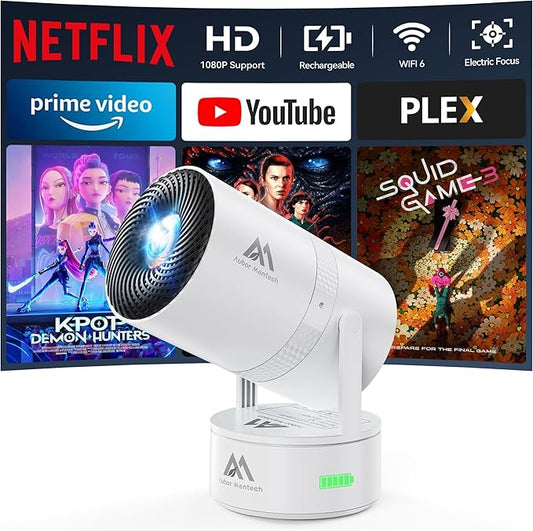 [270°Mount/Battery Powered/Built-in APPs] Projector with Wifi and Bluetooth, Native 1080P Smart Projectors with Built-in Rechargeable Battery, Home Movie Portable-Proyector with Auto Keystones