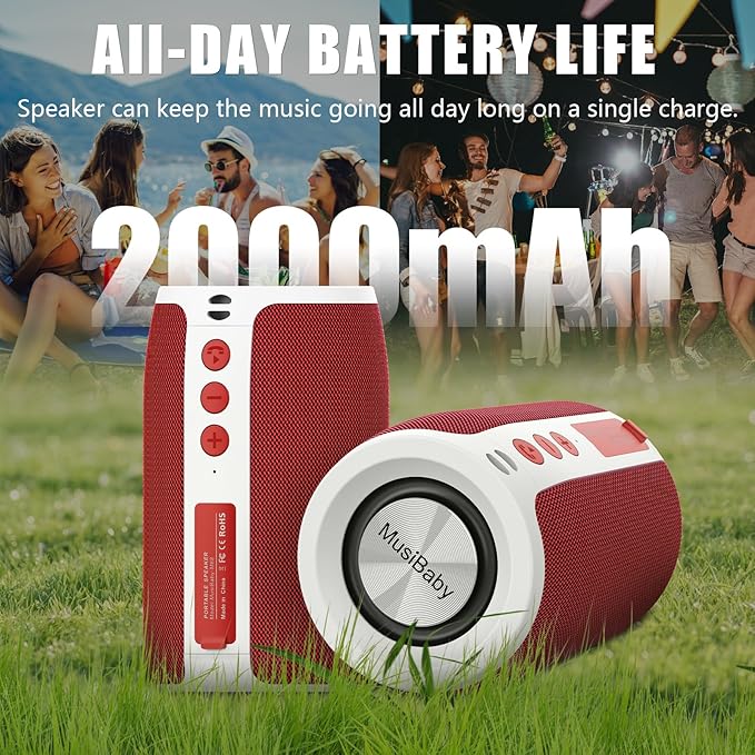 Bluetooth Speaker,MusiBaby Portable Wireless Speakers, Outdoor, Waterproof Speaker with Stereo Sound,Booming Bass,Dual Pairing,Bluetooth 5.3,24H Play,Speakers for Home,Party,Travel,Gifts
