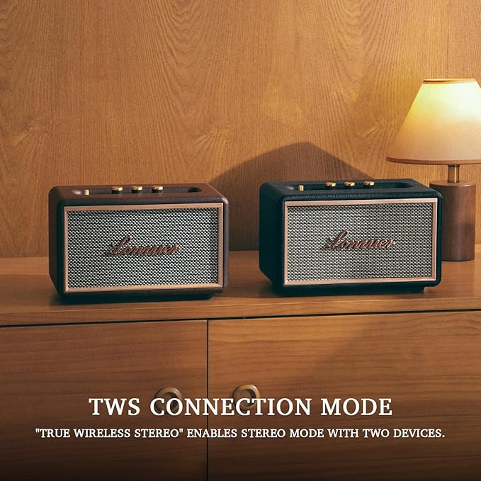 Retro Wooden Portable Wireless 10000mAh Battery Loud Bass Subwoofer TWS Bluetooth Speaker with AUX Input, SD Card Slot, USB Port for Outdoor Party (Brown)