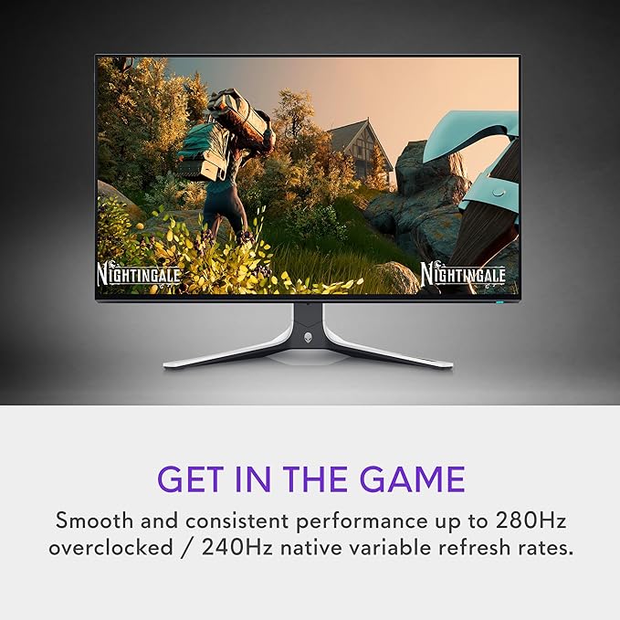 Alienware AW2723DF Gaming Monitor - 27-inch (2560 x 1440) 240Hz Display (DP 1.4), 1ms Response Time, NVIDIA G-Sync, Preset OSD Modes, Height/Tilt/Swivel/Pivot Adjustability - Lunar Light