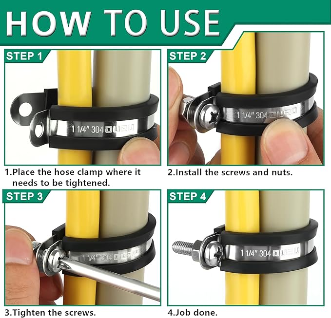 100PCS Cable Clamps 5/16 Inch 304 Stainless Steel Cable Clamps Rubber Coated Cushioned Insulated Cable Clamp,Automotive Wire Clamps,Pipe Clamps,Metal Clamp for Tube,Wire Cord Installation(8mm)