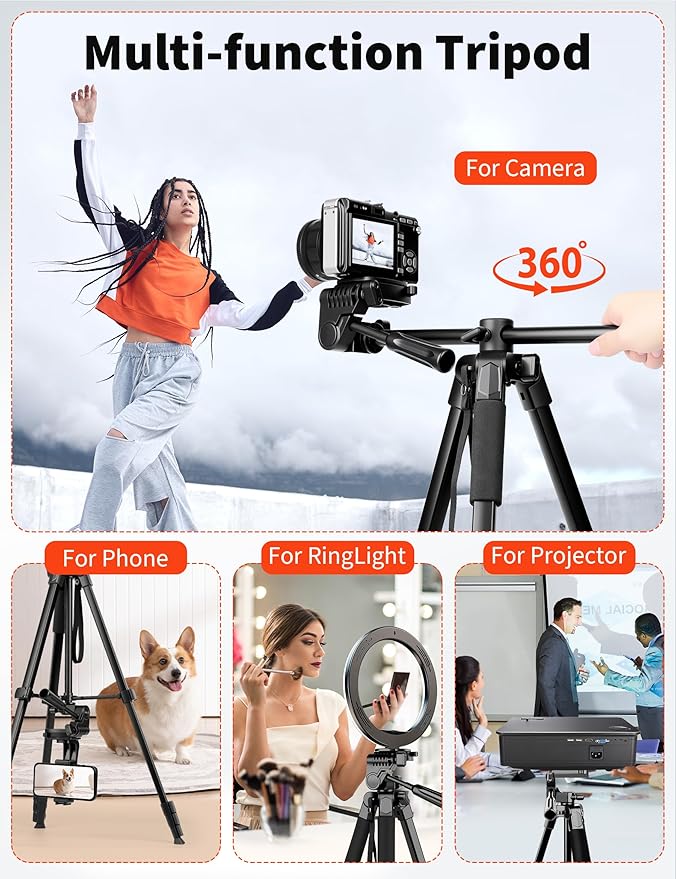 75" Phone Tripod Stand, Overhead Tripod for iPhone with Remote, Portable Horizontal Mount for Video, Live Streaming & Vlogging, Compatible with iPhone Camera
