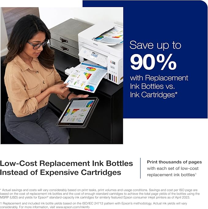 Epson EcoTank ET-3843 Wireless Color All-in-One Cartridge-Free Supertank Printer with Scanner, Copier, ADF and Ethernet-for The Ultimate Home Office, White