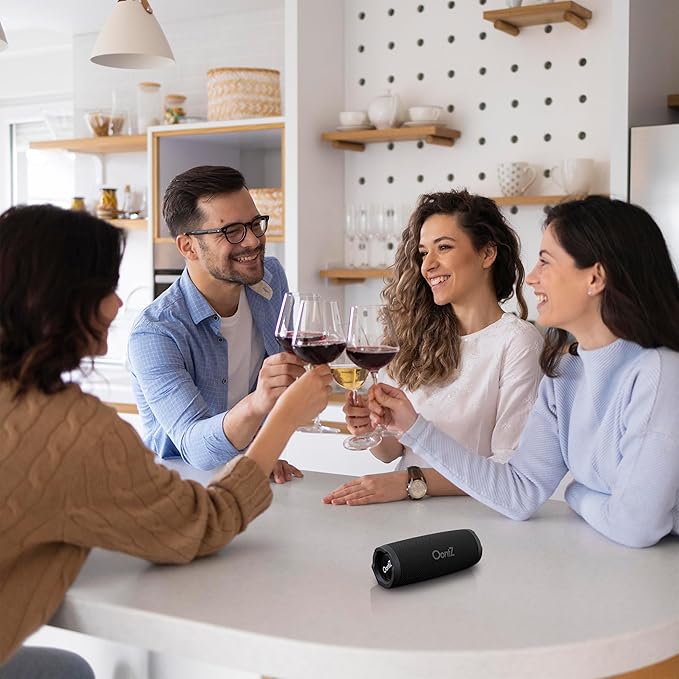 OontZ Cylinder Portable Bluetooth Speaker 5.0 - IPX7 Waterproof, 14W Enhanced Sound, 20-Hr Battery, 100ft Wireless Range, Deep Bass and Clear Audio, Durable Shower Speaker for Pool or Beach (Black)