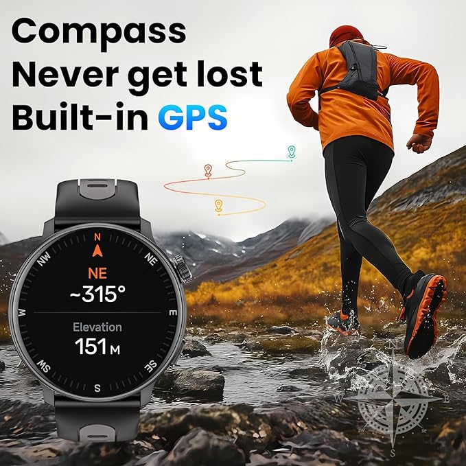 Smart Watch for Men Women GPS, 1.43'' AMOLED Smartwatch with Compass/Barometer/Altimeter 100+ Sports Fitness Tracker with Health Monitor for Android iOS 3ATM Waterproof Answer/Make Call