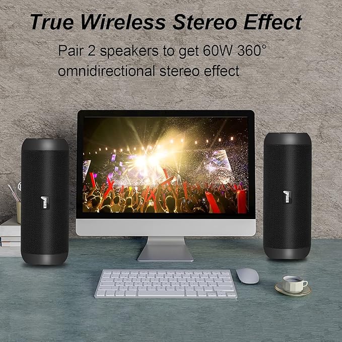 Bluetooth Speakers, 30W Portable Speaker Loud Stereo Sound, Rich Bass IP67 Waterproof, 30+ Hour Playtime, Built-in Mic, Wireless Speaker with TF, AUX, FM for Shower, Pool, Party, Travel, Outdoors