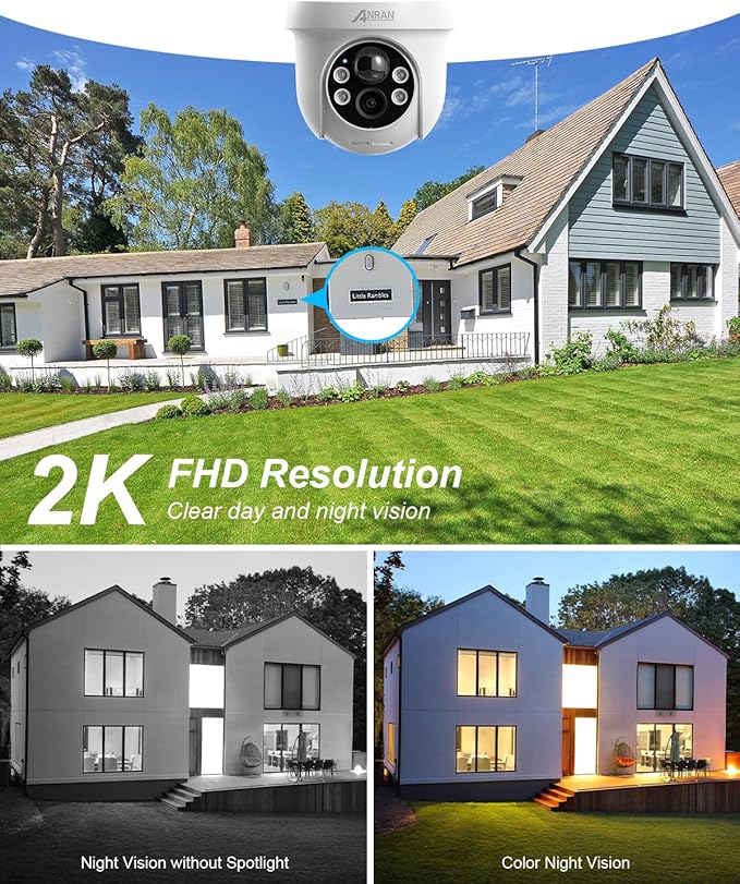 ANRAN Security Camera Wireless Outdoor, 2K Solar Outdoor Camera with 360° View, Smart Siren, Spotlights, Color Night Vision, PIR Human Detection, Pan Tilt Control, 2-Way Talk, IP65, Q1 White