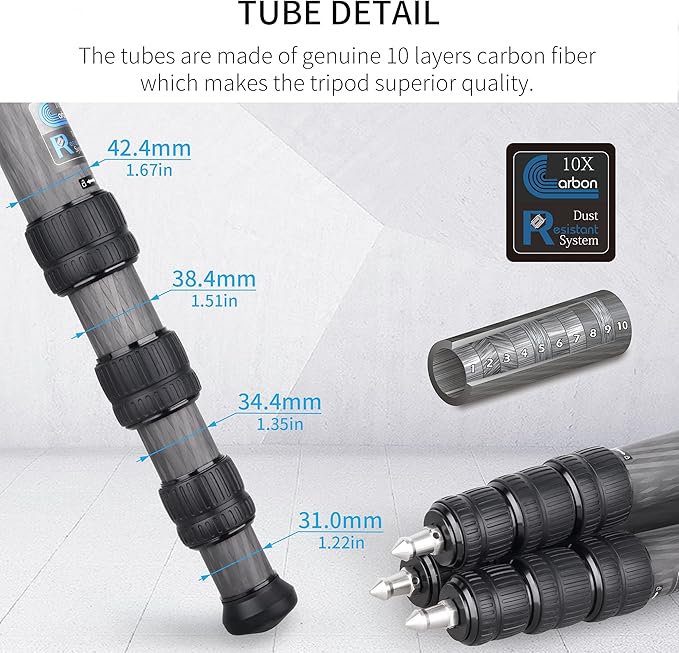 Carbon Fiber Tripod INNOREL ST424C Professional Heavy Duty Camera Stand with 75mm Bowl Adapter 42.4mm Tube, Max Load 92.6lbs/42kg,Max Height 66.9in/170cm for DSLR Camcorder Travel Shooting Bowl Tripod