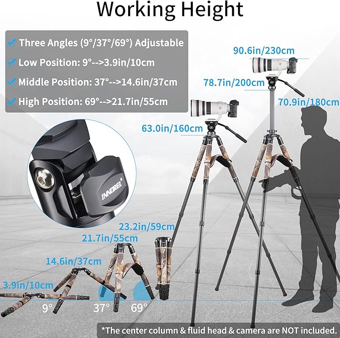 INNOREL RT90CM Carbon Fiber Bowl Tripod - Heavy Duty With 75mm Bowl, 40mm Leg Tube, Ultra Stable Professional Camera Tripod, Max Load 88lb/40kg, Camouflage Sleeve