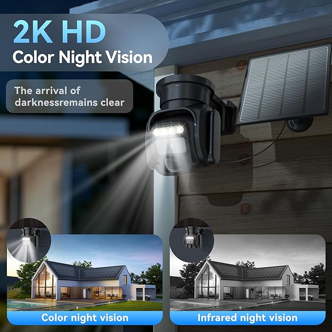 KKB 4G LTE Cellular Security Cameras Wireless Outdoor, No WiFi Solar Security Camera, 2K HD Cam Color Night Vision, 2-Way Audio, 355° Live View, PIR Motion Sensor (SIM Card Included)