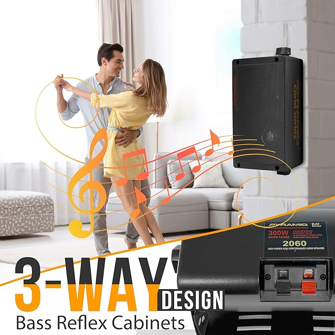 Pyramid 300 Watt 3-Way Mini Box Speaker System (Pair), Wall Mountable Indoor/Outdoor Surround Sound Speakers with 3.25" Woofer, 2" Midrange, 1" Tweeter, ABS Sealed Enclosure, Mounting Kit Included