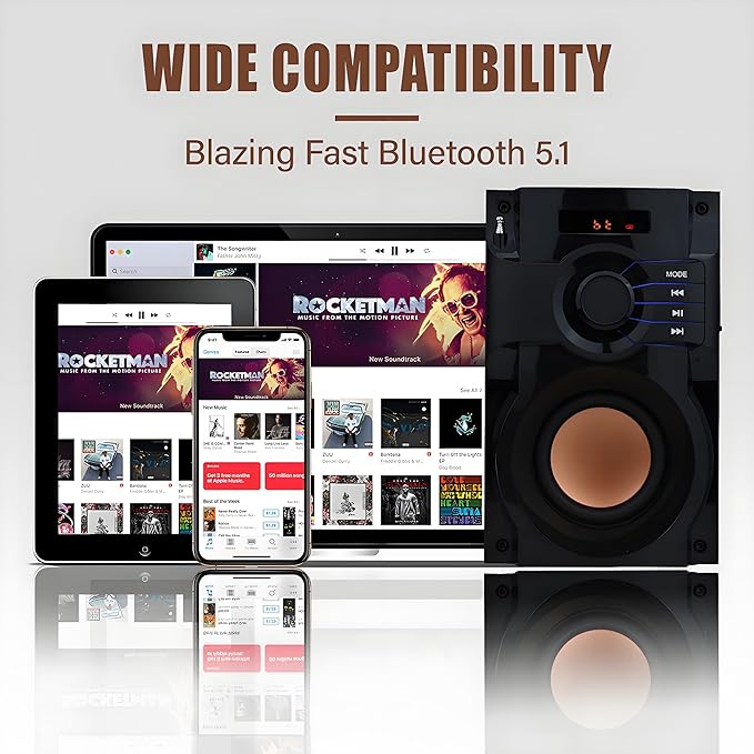 Bluetooth Speaker, Portable Wireless Speaker with Subwoofer Heavy Bass, FM Radio with LED, Remote Control, Phone Holder, MP3 Player for Party, Christmas, Indoor Outdoor, Mobile PC