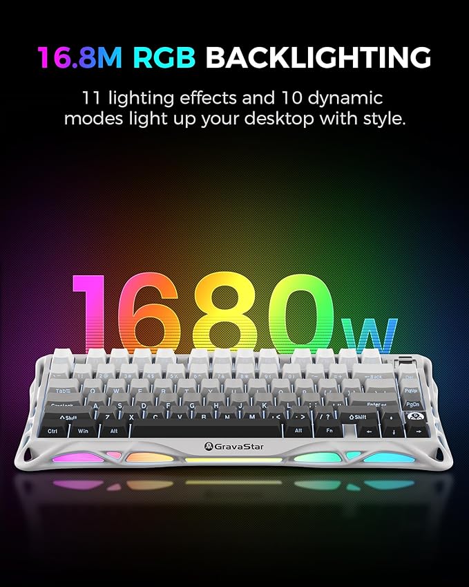 GravaStar Mercury K1 75% Wireless Mechanical Gaming Keyboard, Aluminum Alloy Exoskeleton Design, Gasket Custom Keyboard Hot-Swap Socket, Linear Switches, RGB Backlit