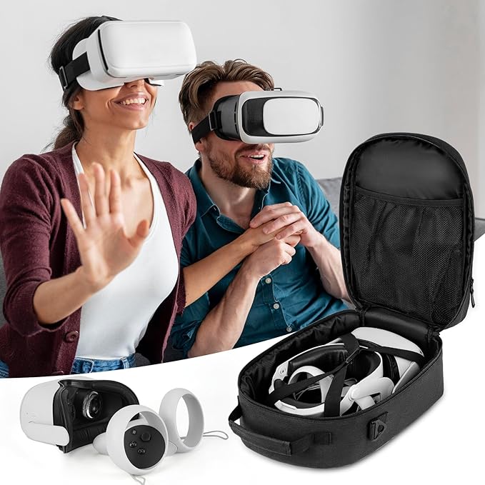 VR Carrying Case Compatible with Meta Quest 3S/Quest 3/Oculus Quest 2/Quest Pro/Vision Pro,Travel Storage Bag Fits for Elite Version VR Gaming Headset,Touch Controllers and Accessories(Bag Only)