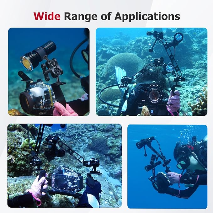 Underwater Photography Pro Kit, CNC Aluminum Butterfly Clamp with Dual 1/4"-20 Ball Head Adapters for Dive Lights, GoPr0 Hero 13-8 Housings & Camera Rigs 63140