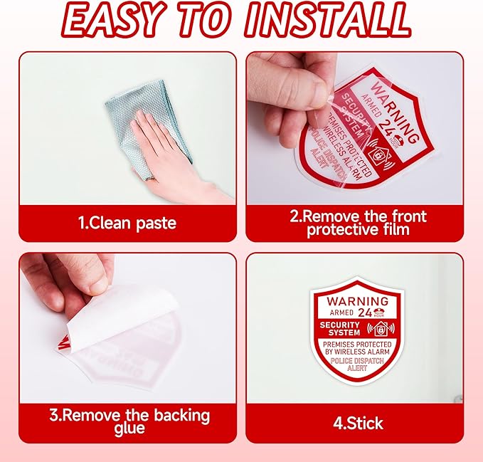 3PCS Security Alarm System Sign for Home，Self-Adhesive Weatherproof 24 Hours Security Warning Sticker ，Safety Protection System for House Doors and Windows，Business Indoor & Outdoor Use 2.8x2.4 In