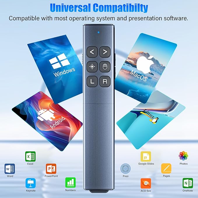 Presentation Clicker with Air Mouse - USB C Wireless Presenter Remote Clicker with Pointer, RF 2.4GHz PowerPoint Clicker for Presentation, Computer Pointer Clicker Slide Advancer for Mac,Laptop