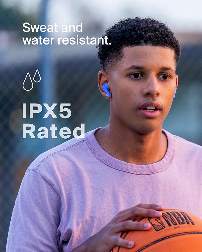 Belkin SoundForm Nano 2 Bluetooth Earbuds for Kids with Built-in Microphone, 28H Battery Life, Safe 85dB Volume, IPX5 Water Resistance - Kids Bluetooth Earbuds for iPhone, iPad, Galaxy, & More - Blue