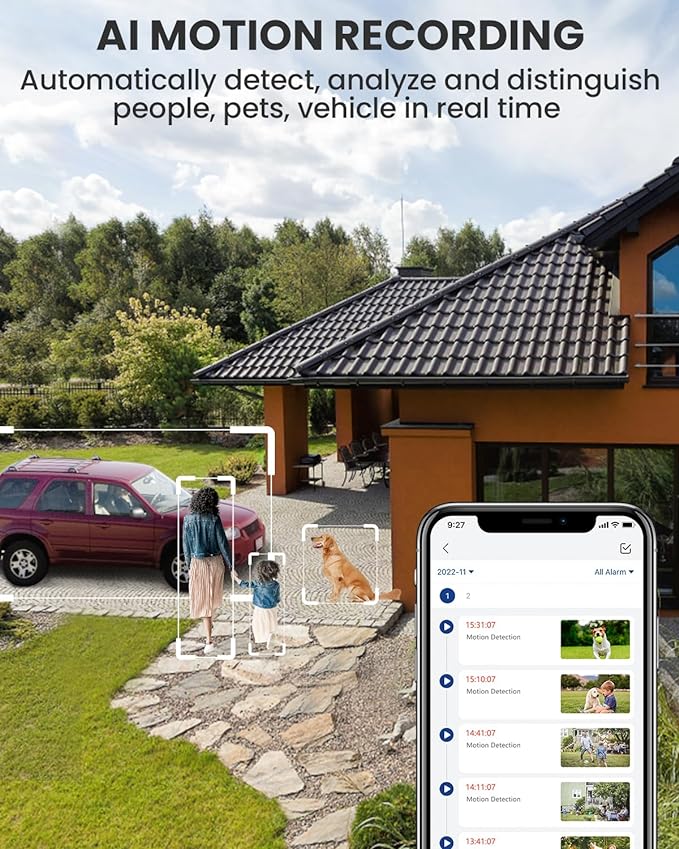 Security Cameras Outdoor Wireless, 2K Smart Battery Camera 2.4Ghz WiFi, Cameras for Home Security with Spotlight&Siren Alarm, 2-Way Audio, Color Night Vision, Motion Detection, SD/Cloud Storage