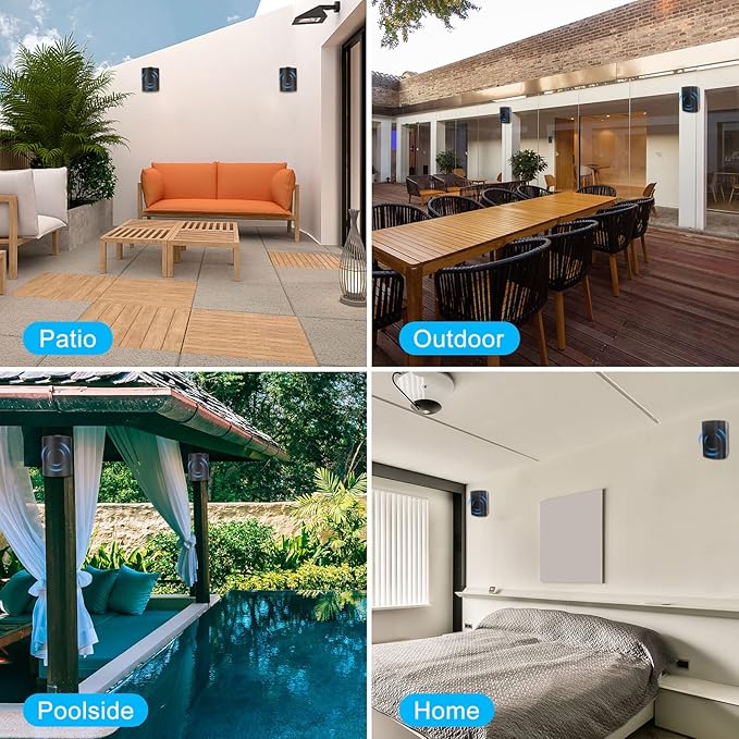 Herdio 6.5 Inches Outdoor Bluetooth Speakers Waterproof with Powerful Bass,Wall Mount Speakers Wired Weather Resistant for Patio Home Deck Porch Backyard 400 Watts(Black)